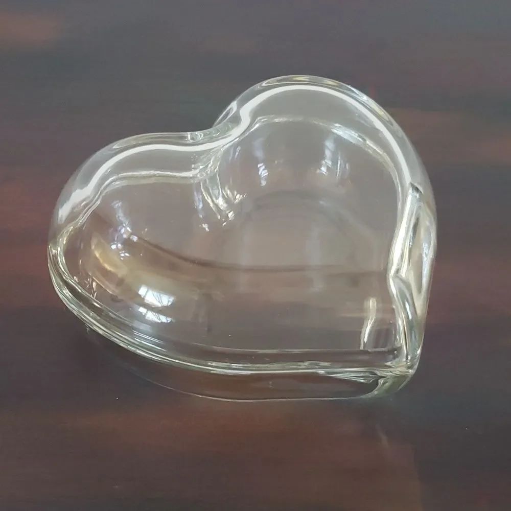 Vintage Heavy Glass Heart Trinket Dish